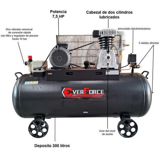 Compresor de Aire de 300 Litros y 7.5 HP Everforce